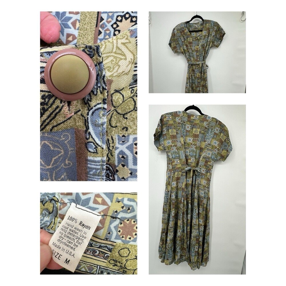Vintage 50’s Paisley  Maxi Button Down Dress Medium Cottagecore Prairie Tie Back